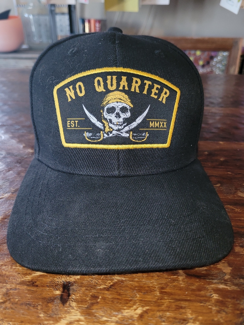 Relentless Betrayal No Quarter Black & Yellow Skull Patch Flat Bill Baseball Cap